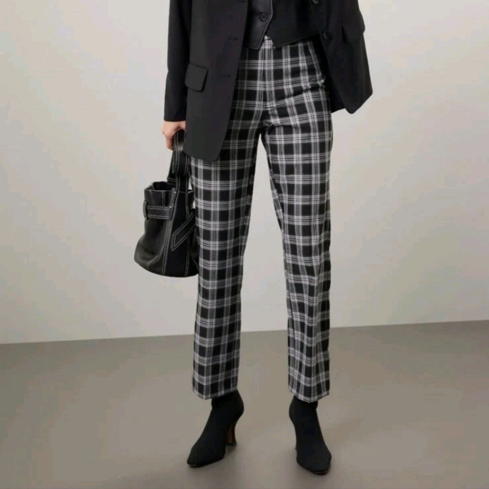 Reformation Franklin Flannel Pants 2 Black Plaid Academia - Picture 3 of 7